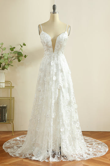 Tirantes de espagueti blanco Boho Vestido de novia